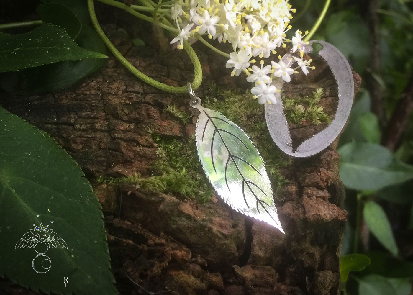 Elder tree ogham necklace - handcrafted and recycled ethical jewellery made from silver 100 year old shilling.