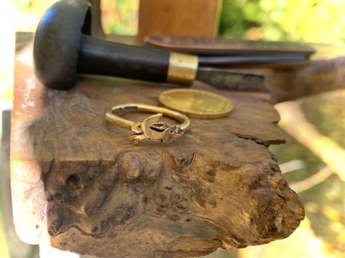 Gold hare ring - handcrafted and recycled 100 year old 22ct gold half sovereign coin