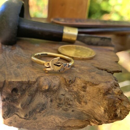 Gold hare ring - handcrafted and recycled 100 year old 22ct gold half sovereign coin