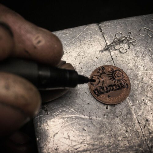 Stonehenge solstice coin necklace - handmade and recycled little halfpenny coin