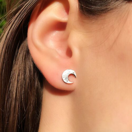 Moon gazing hare earrings - handmade and recycled sterling silver shilling coin.