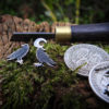 Raven earrings - handmade and recycled sterling silver shilling coin.