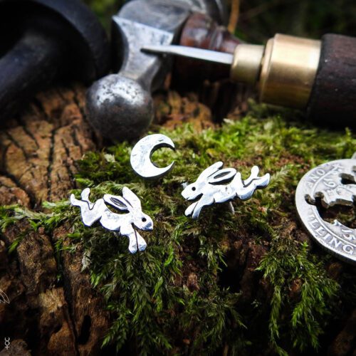 Magical hare earrings - handmade and recycled sterling silver shillings