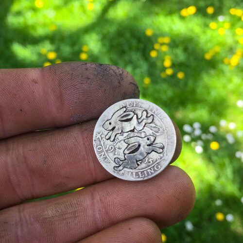 Magical hare earrings - handmade and recycled sterling silver shillings