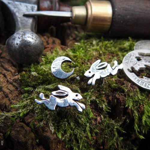 Magical hare earrings - handmade and recycled sterling silver shillings