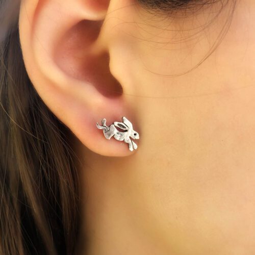 Magical hare earrings - handmade and recycled sterling silver shillings