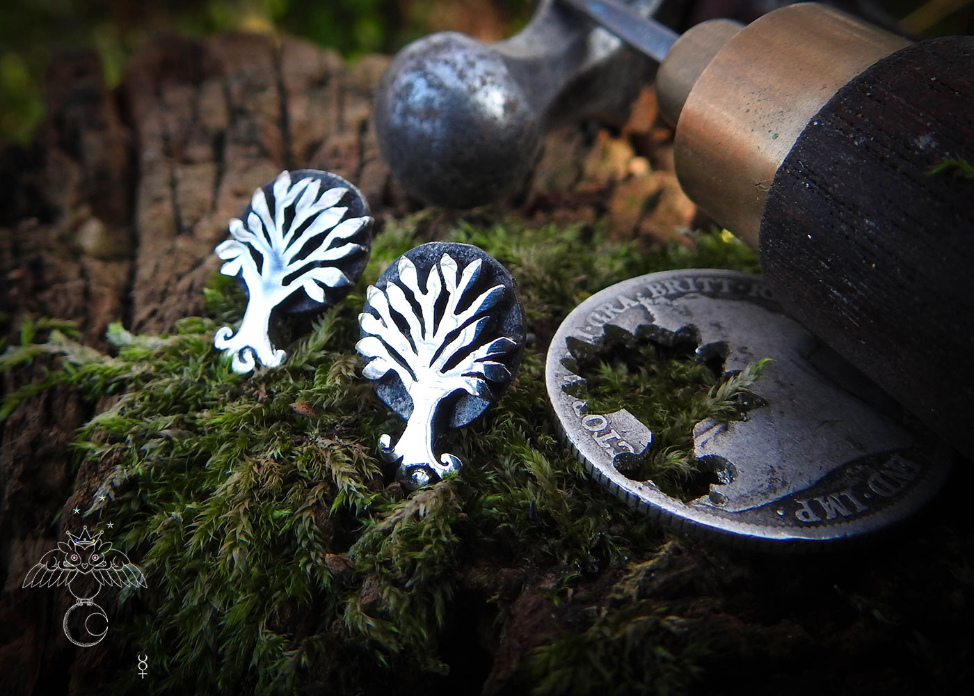 Tree of life earrings - handmade and recycled sterling silver shilling coins.