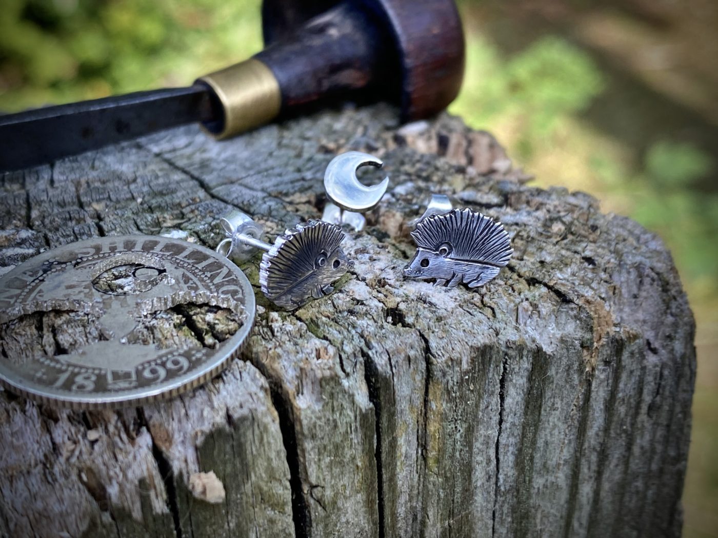 hedgehog earrings handmade in England