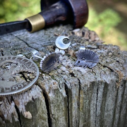 hedgehog earrings handmade in England