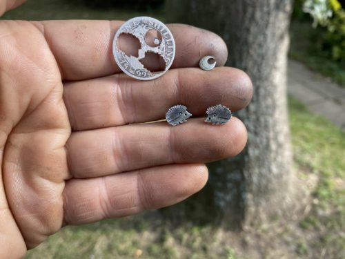 handmade recycled silver coin hedgehog earrings