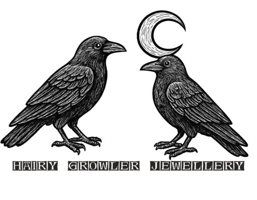 hairy growler raven jewellery handcrafted in Cambridge, England using ethical recycled raw materials
