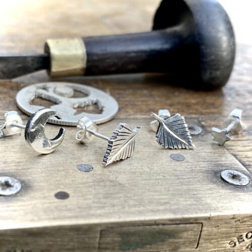 silver birch moon and star jewellery earring studs