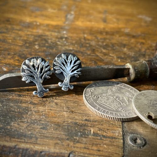Tree of life earrings - handmade and recycled sterling silver shilling coins.