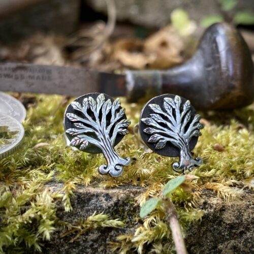 Tree of life earrings - handmade and recycled sterling silver shilling coins.
