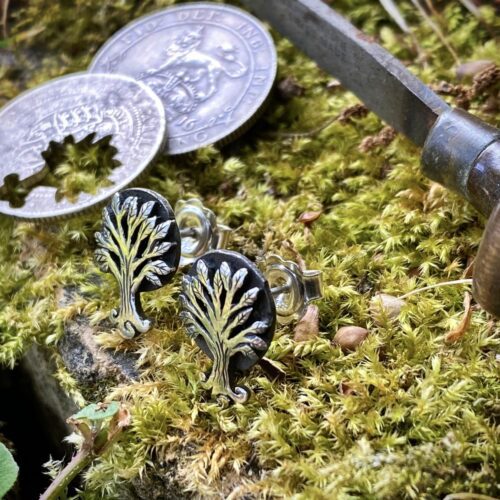 Tree of life earrings - handmade and recycled sterling silver shilling coins.