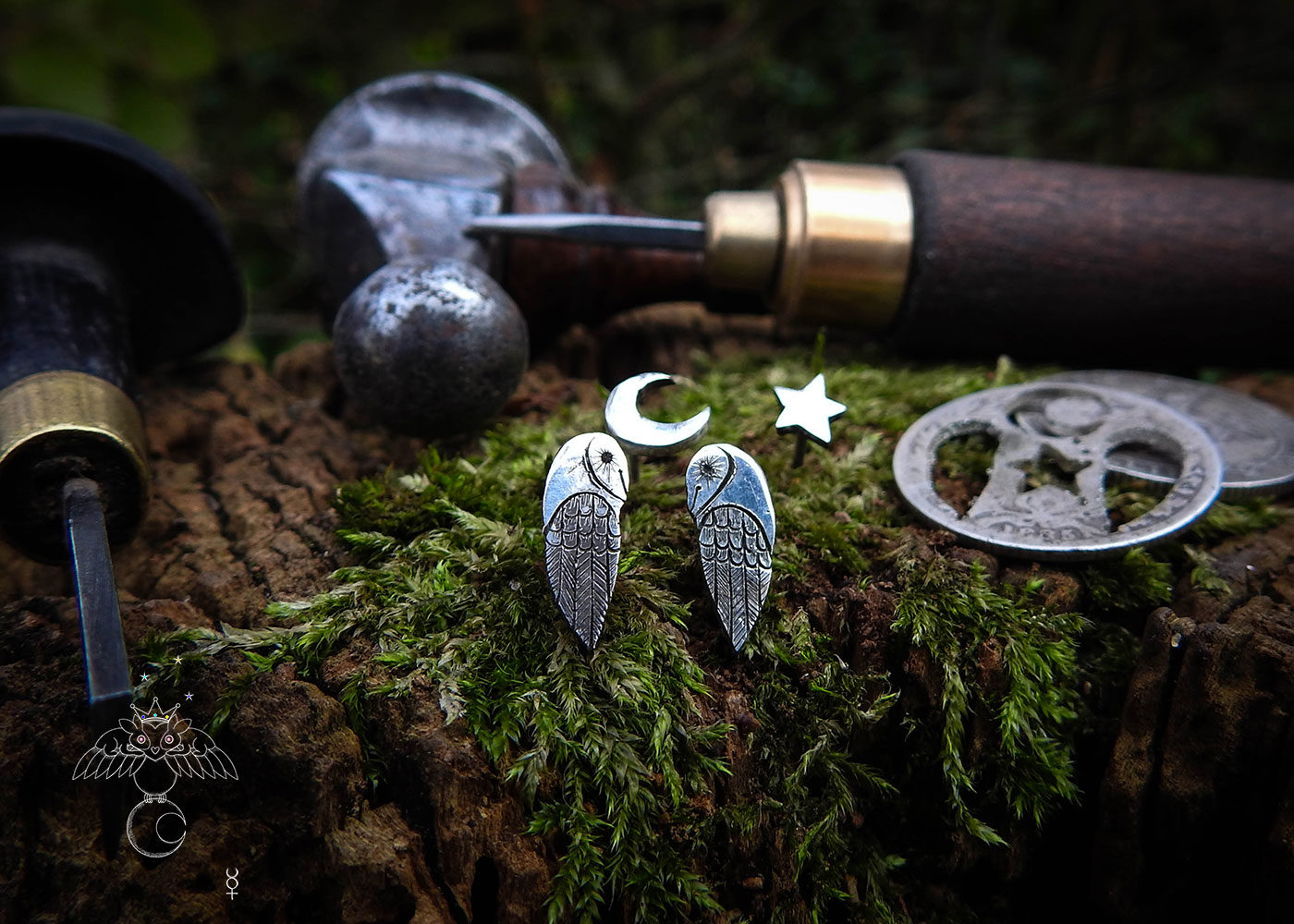 owl earrings - handcrafted and recycled sterling silver shilling.