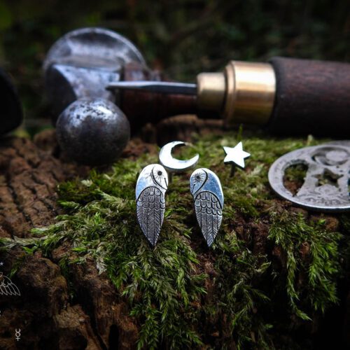 owl earrings - handcrafted and recycled sterling silver shilling.