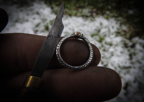 Ouroboros ring - Jörmungandr handcrafted and Recycled antique sterling silver fork