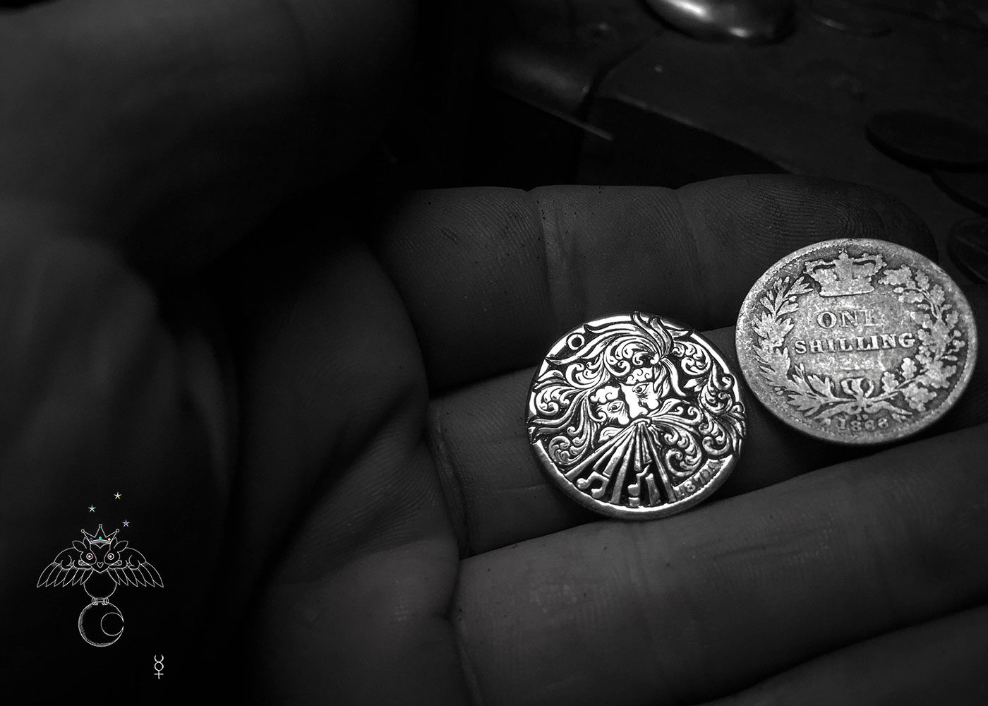 Aeolus the god of wind hand cut coin necklace