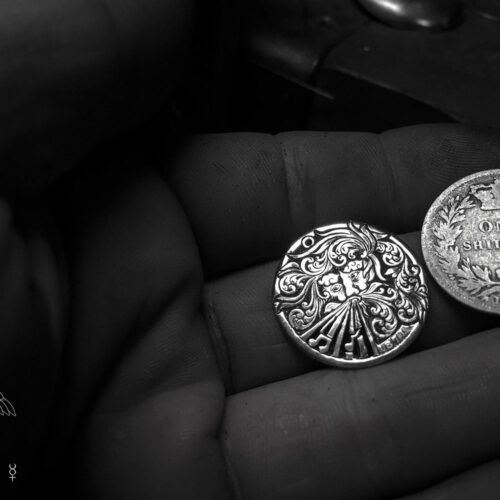 Aeolus the god of wind hand cut coin necklace