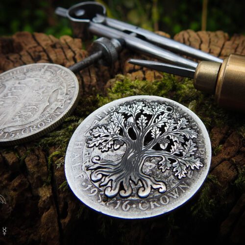 Oak tree necklace - handcrafted and recycled silver Half Crown coin