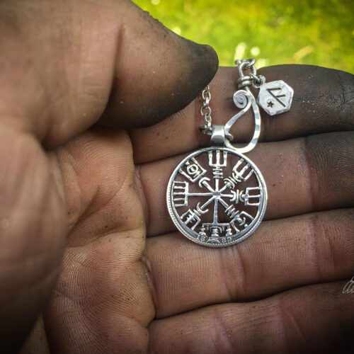 Vegvisir necklace - Recycled 100 year old silver shilling coin