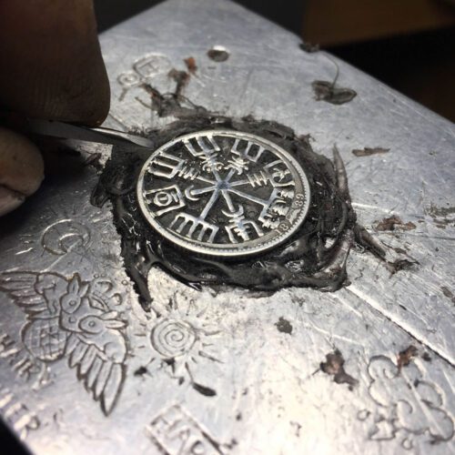Vegvisir necklace - Recycled 100 year old silver shilling coin
