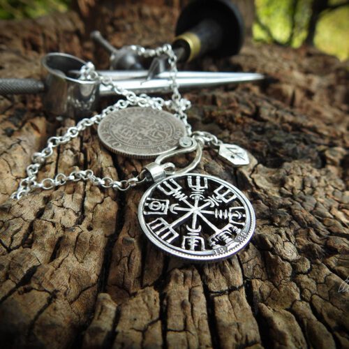 Vegvisir necklace - Recycled 100 year old silver shilling coin