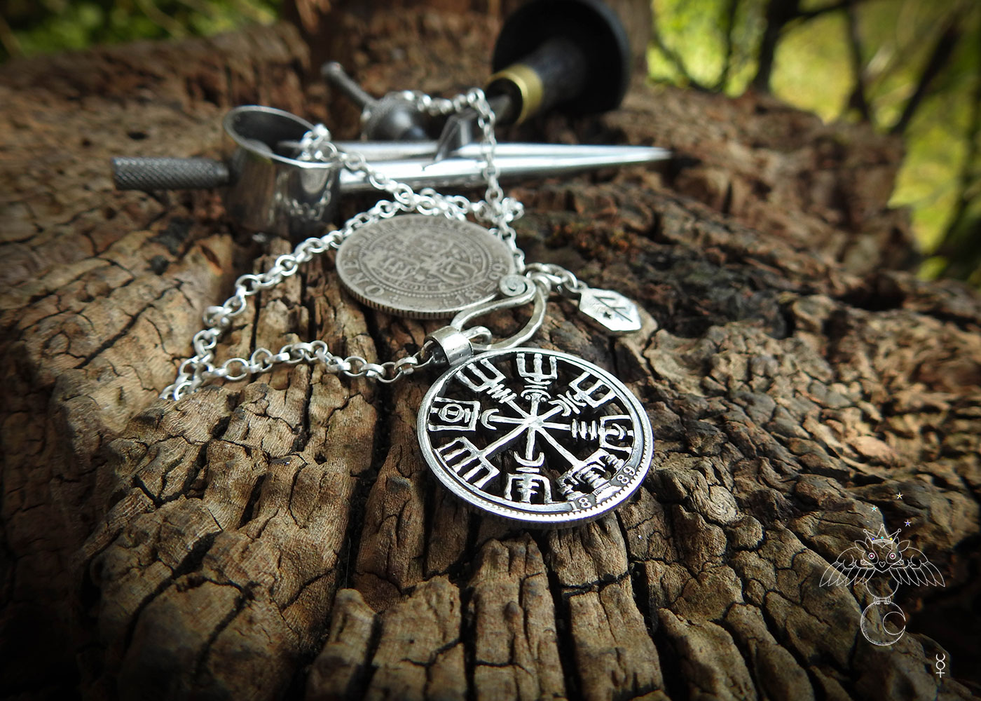 Vegvisir necklace - Recycled 100 year old silver shilling coin