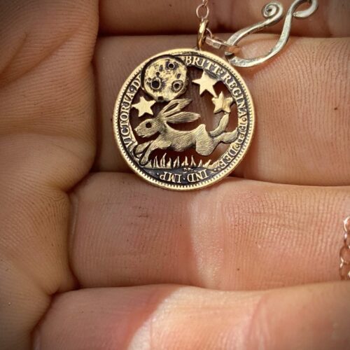22ct gold magical leaping hare necklace