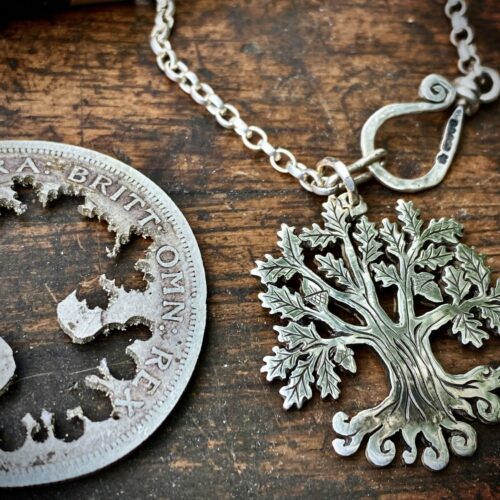 Oak tree necklace - handcrafted and recycled silver Half Crown coin