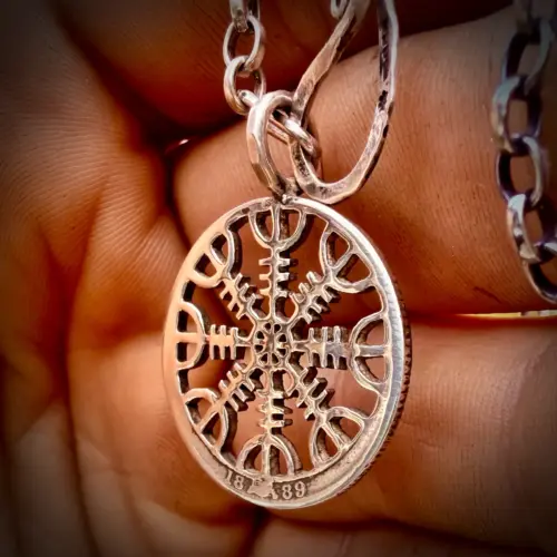 Helm of Awe necklace - Recycled 100 year old silver shilling coin