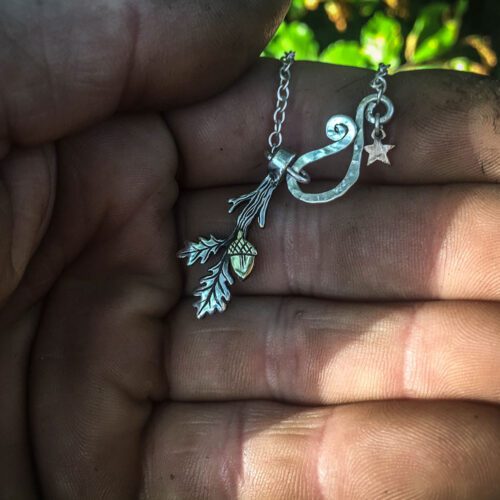 oak leaf necklace handmade from reused silver and bronze coins