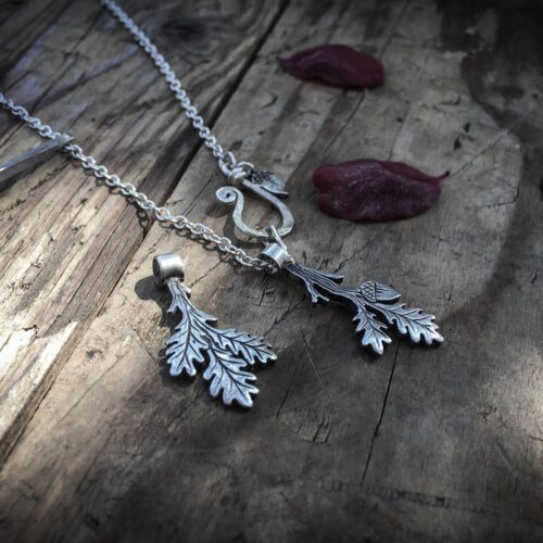 oak leaf necklace handmade from reused silver and bronze coins