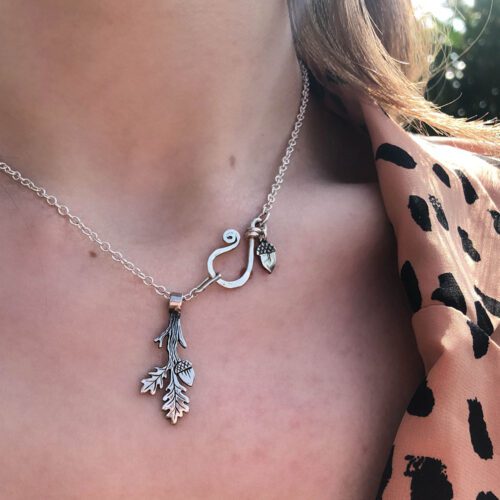 oak leaf necklace handmade from reused silver and bronze coins