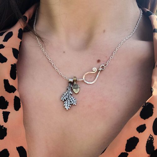 oak leaf necklace handmade from reused silver and bronze coins