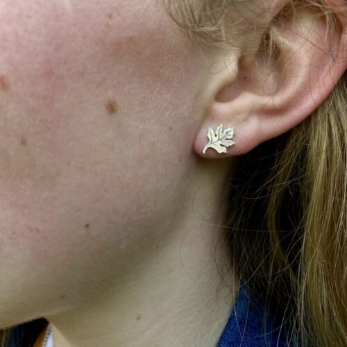 May Tree earrings - Hawthorn leaf stud earrings handcrafted and recycled from a 100 year old silver shilling.