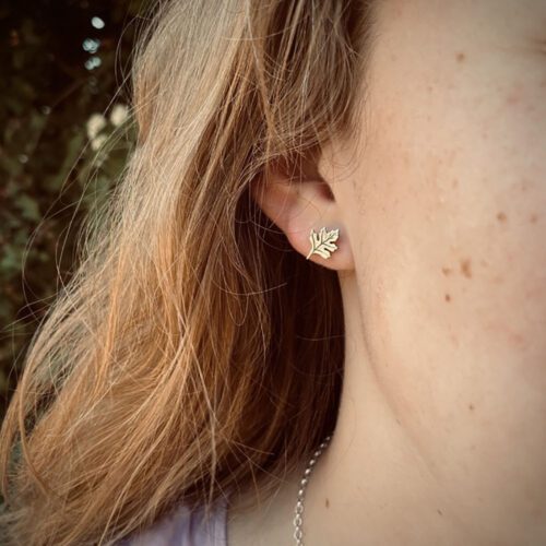 May Tree earrings - Hawthorn leaf stud earrings handcrafted and recycled from a 100 year old silver shilling. 