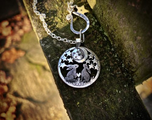 moon gazing hare basking in the moonbeams necklace