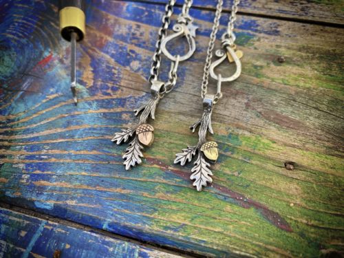mighty oak leaves necklace ethical jewellery made from recycled silver coins.