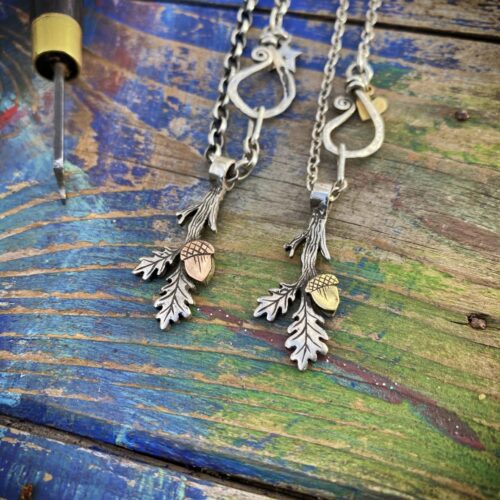mighty oak leaves necklace ethical jewellery made from recycled silver coins.
