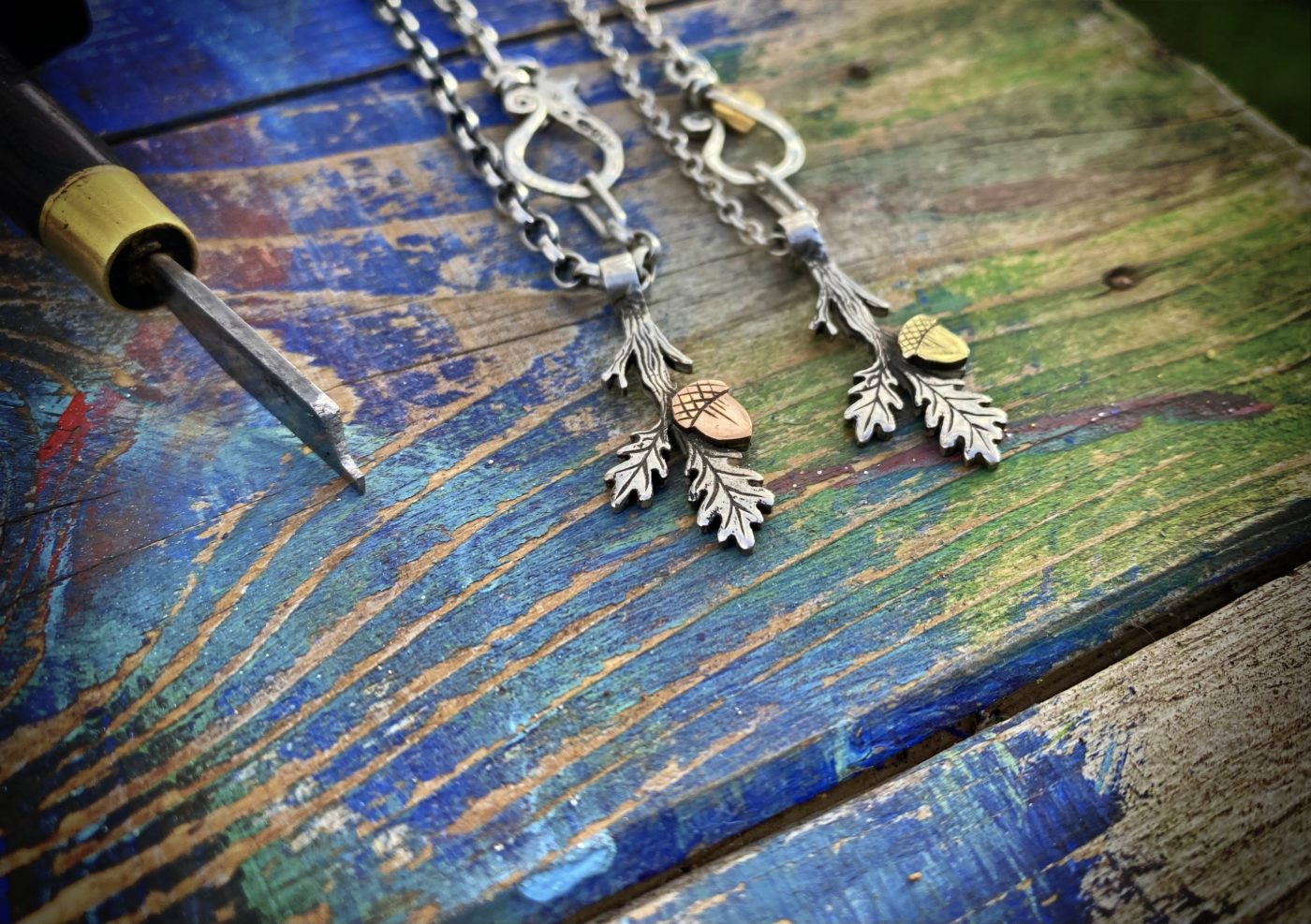 mighty oak leaves necklace ethical jewellery made from recycled silver coins.