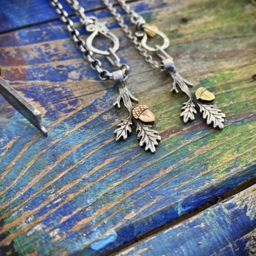 mighty oak leaves necklace ethical jewellery made from recycled silver coins.
