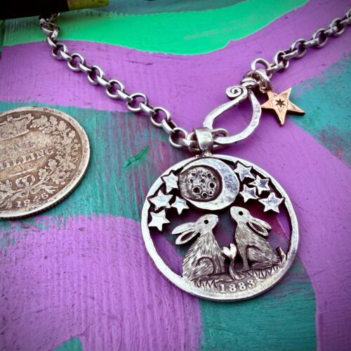 moon gazing hare basking in the moonbeams necklace