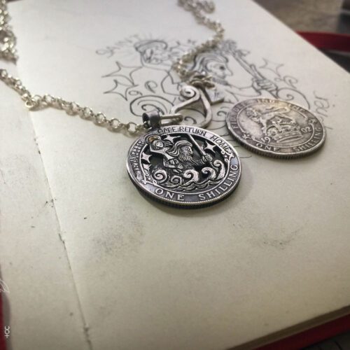 saint christopher necklace handmade and recycled silver coin