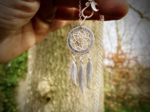 handcrafted silver dream catcher necklace