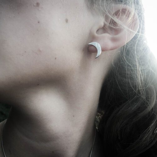 Moon earrings - Twinkling luminaries stud earrings handcrafted and recycled from a 100 year old silver shilling.