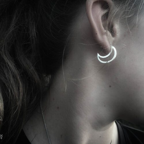 Moon earrings - Twinkling luminaries stud earrings handcrafted and recycled from a 100 year old silver shilling.