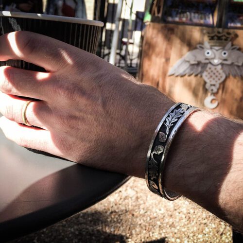 oak leaf and acorn bracelet handmade and recycled ethical eco conscious silver jewellery
