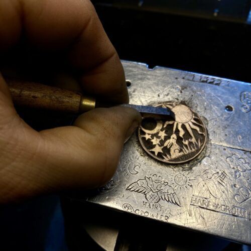 Ostara equinox necklace pendant handmade and recycled penny coin